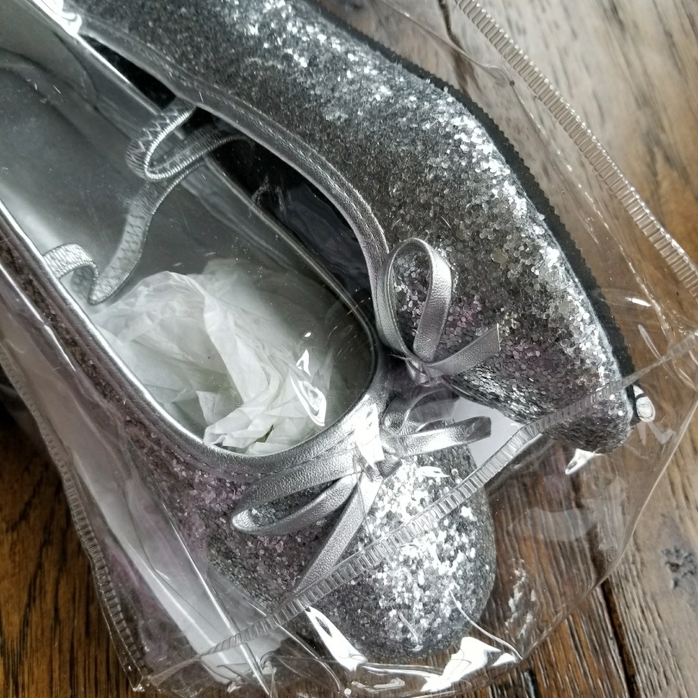Silver Glitter Sparkle Ballet Flats for dress clothes or Christmas dress